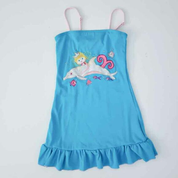 Dolphin Mermaid Swimsuit Coverup Dress Size 5 Girls Blue Pink - Picture 1 of 3